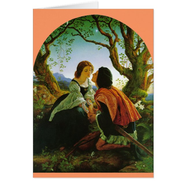 Kärlekkyssromantiker kopplar ihop det medeltida hälsningskort (Framsidan)