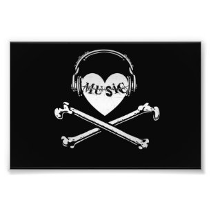 Kärlekmusikhörlurar skalle och Crossbones Fototryck