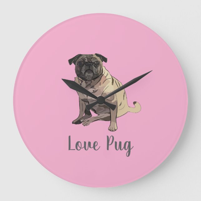 Kärleks Pug Stor Klocka (Framsida)