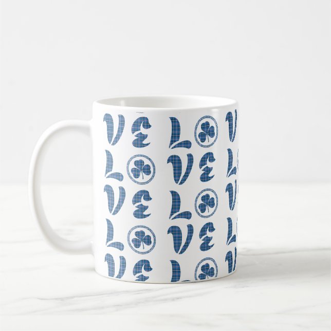 Kärleks Shamrock-rutig blå svart klassisk mönster Kaffemugg (Vänster)