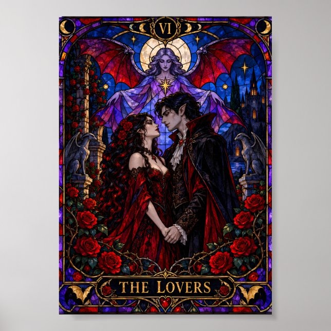 Kärleks Tarotkort Gotisk Vampyr Glasmosaik Poster (Framsidan)