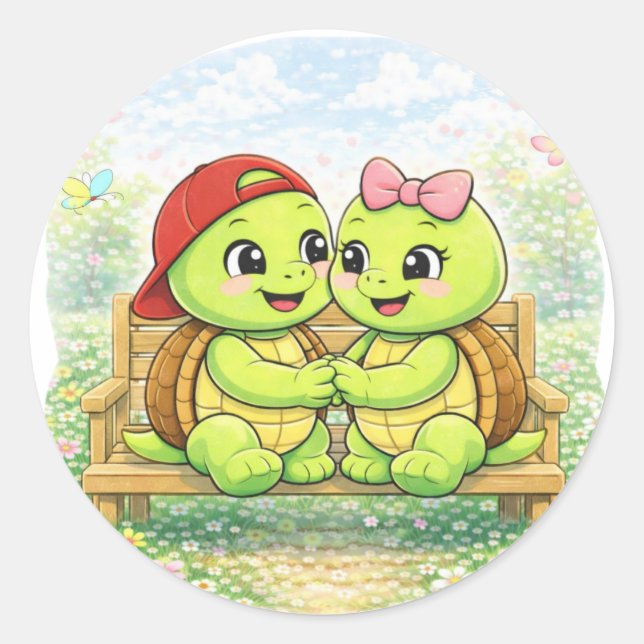 Kärleksbänk Runt Klistermärke (Framsida)