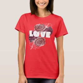 Kärleksblomma kvinnor djupröd färg t-shirt