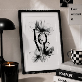 Kärleksblommig väggkonstaffisch | Botanisk typogra Poster