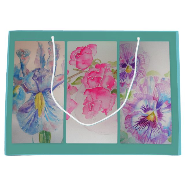 Kärleksblommor Akvarell Turkos Presentbag (Framsidan)