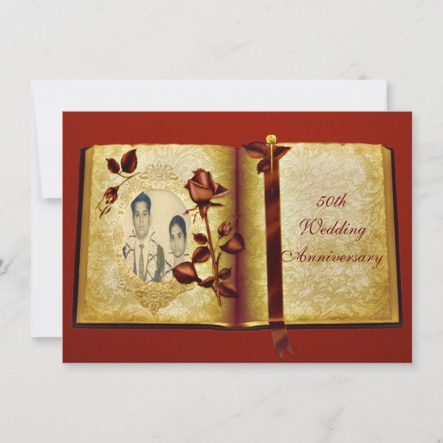 Kärleksbok 50-års bröllopsjubileum Foto Inbjudningar (Framsida)
