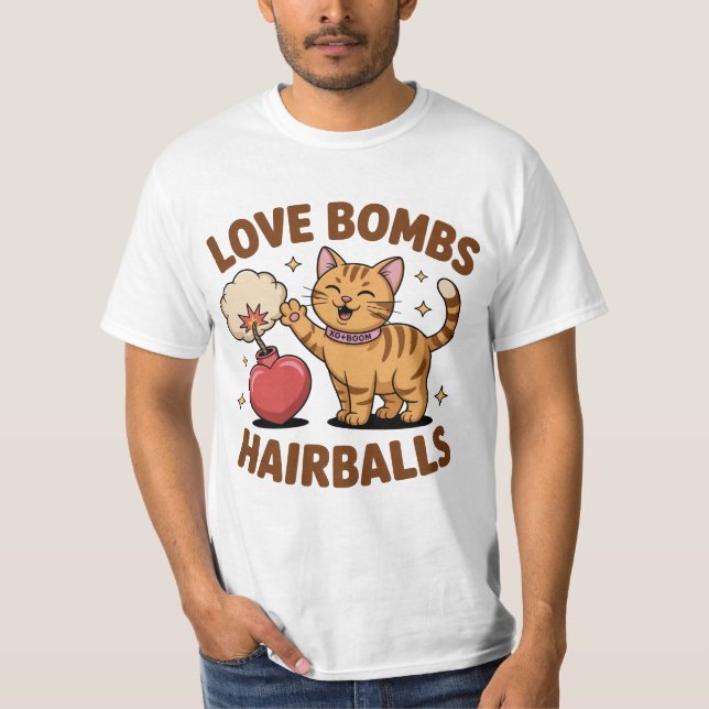 Kärleksbomber & hårbollar Rolig katttröja för män  T Shirt (Framsida)