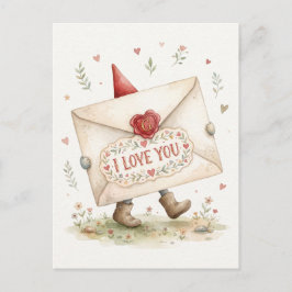 Kärleksbrevkuvert med gnomhatt som går vykort
