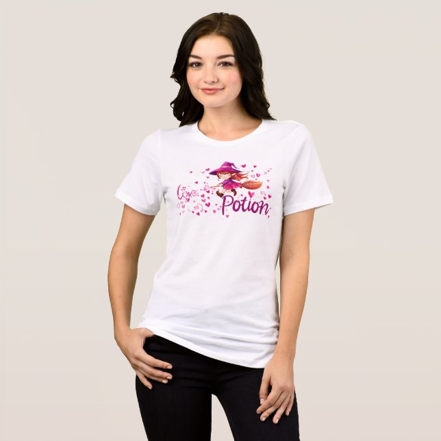Kärleksdrops Häxa T-Shirt | Söt Rosa Halloween Te (Framsida Full)