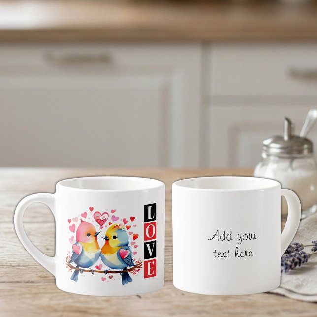 Kärleksfåglar anpassad text röd espressomugg (Skapare uppladdad)