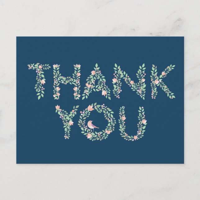 Kärleksfåglar & Bokstäver Tack Blåmarin Vykort (Framsida)