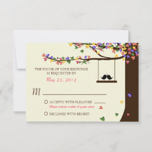 Kärleksfåglar Färgrika Hjärtan Ek RSVP OSA Kort