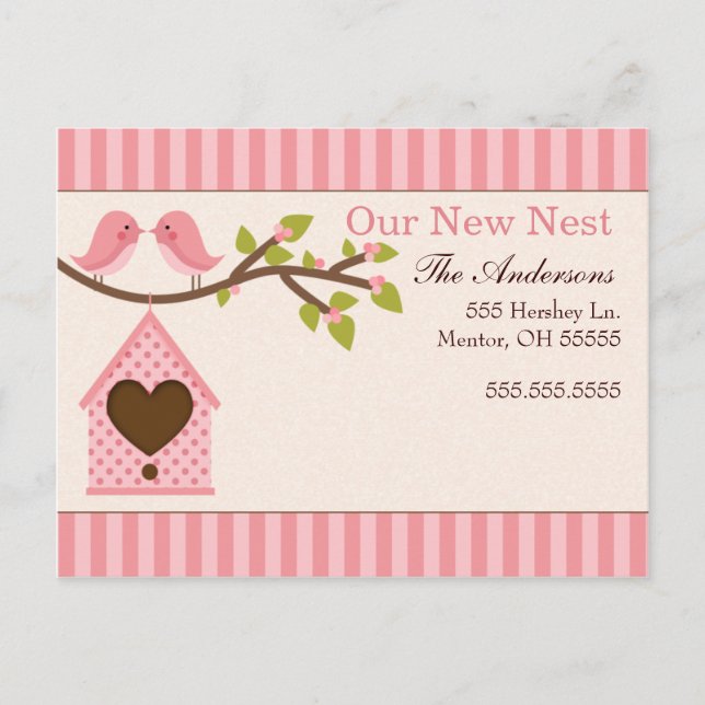 Kärleksfåglar flyttar annonser meddelande vykort (Framsida)