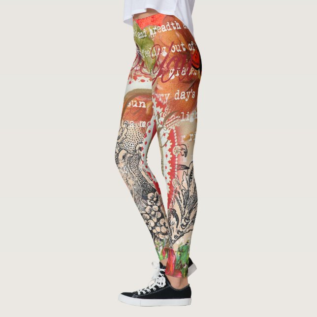 Kärleksfåglar Hjärtat Röd Konst Collage Leggings (Vänster)