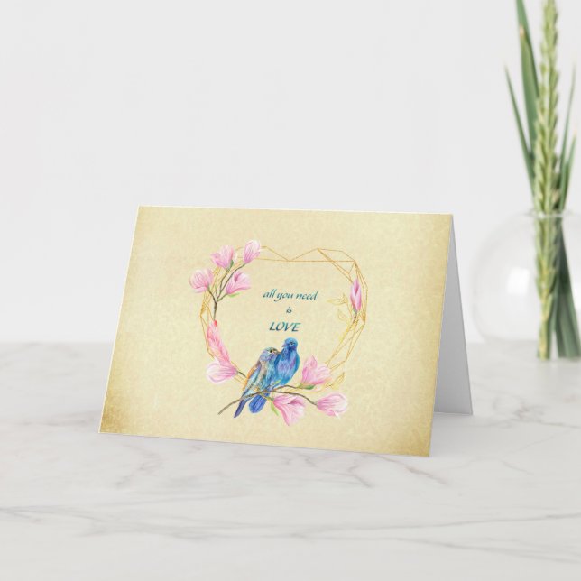 Kärleksfåglar i hjärtat Alla hjärtans dag Kort (Framsida)
