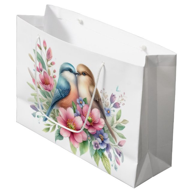 Kärleksfåglar i vårblommor  (Framsidan Vinklad)