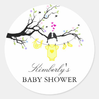 Kärleksfåglar | Könsneutral baby shower-dekal Runt Klistermärke