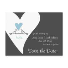 Kärleksfåglar Ljusblå Hjärtbröllop Spara Datum