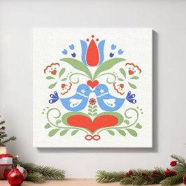 Kärleksfåglar och Blommor Canvastryck