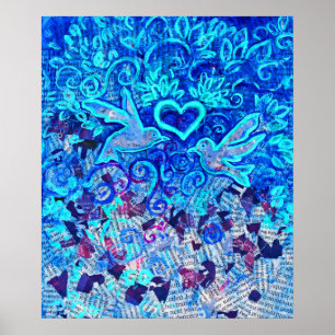 Kärleksfåglar, på återvunnen text, 22" x 28" Affis Poster