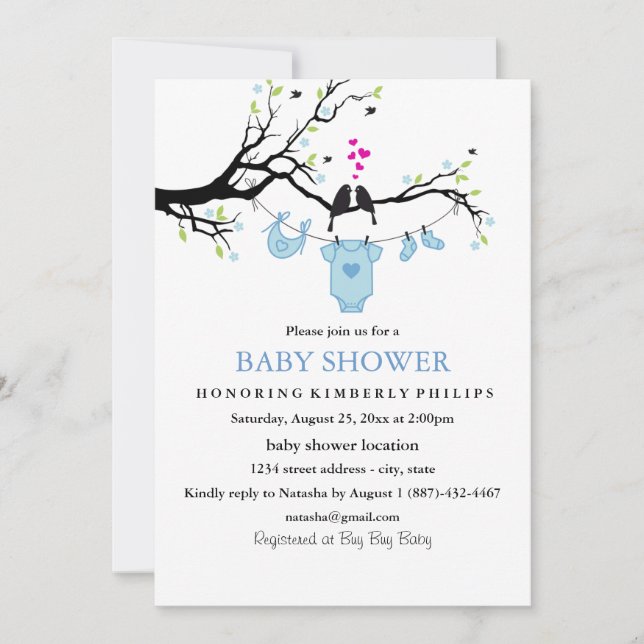Kärleksfåglar | Pojk Babyshower-inbjudan Inbjudningar (Framsida)