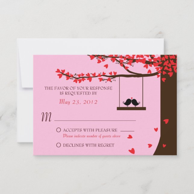 Kärleksfåglar som faller hjärtan ekträd RSVP OSA Kort (Framsida)