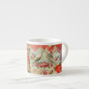 Kärleksfåglar Vintage Antik Hjärtat Espressomugg