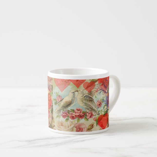 Kärleksfåglar Vintage Antik Hjärtat Espressomugg (Framsida höger)