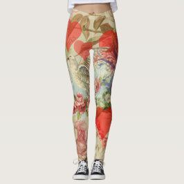Kärleksfåglar Vintage Antik Hjärtat Leggings