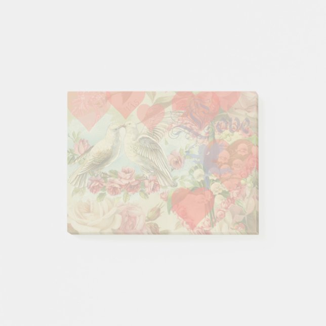 Kärleksfåglar Vintage Antik Hjärtat Post-it Block (Framsida)