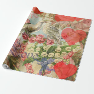 Kärleksfåglar Vintage Antik Hjärtat Presentpapper