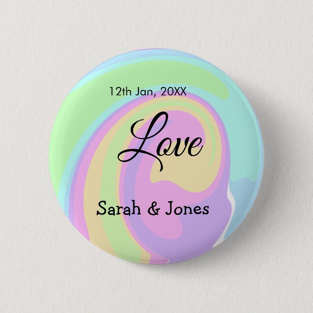 Kärleksförlovningsbröllopspar färgglatt bohpattern knapp (Framsida)