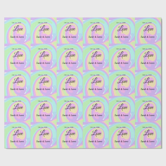 Kärleksförlovningsbröllopspar färgglatt bohpattern presentpapper (Platt)