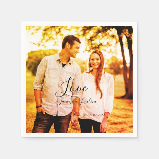 Kärleksfoto lägg till namn est. Datum år bröllopsp Pappersservett (Framsidan)