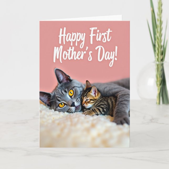 Kärleksfull katt mors dag-kort kort (Framsida)