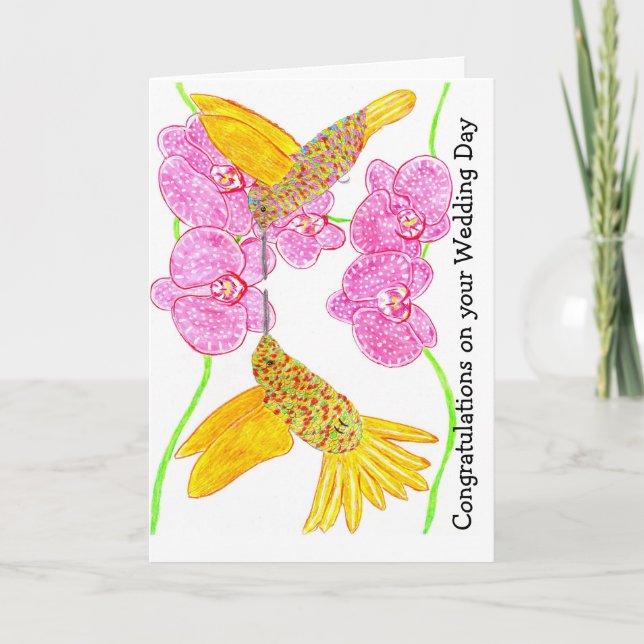 Kärleksfull kolibri bröllopsdag  kort (Framsida)
