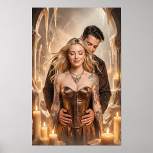 Kärleksfull poster med levande ljus i gyllene stil