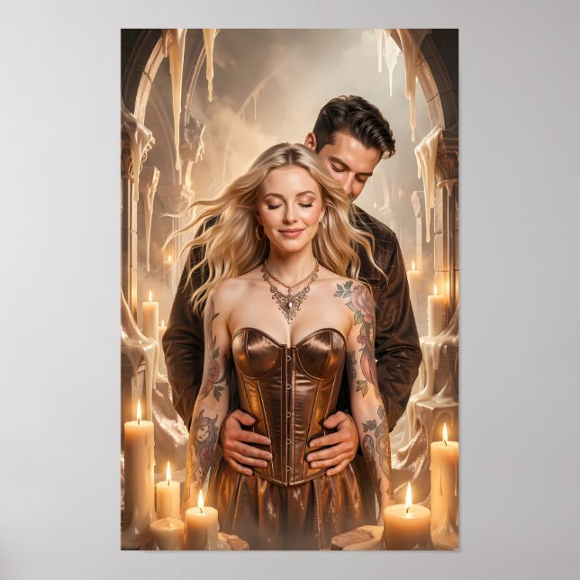 Kärleksfull poster med levande ljus i gyllene stil (Framsidan)