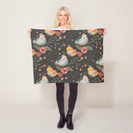 Kärleksfulla Boho Fåglar Blommönster Fleecefilt