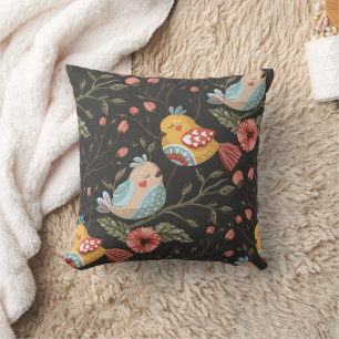 Kärleksfulla Boho Fåglar Blommönster Kudde
