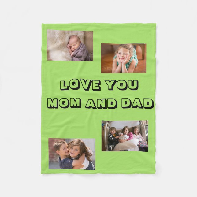 Kärleksfulla mamma pappa 4 bilder Sans Serif-tecke Fleecefilt (Framsidan)