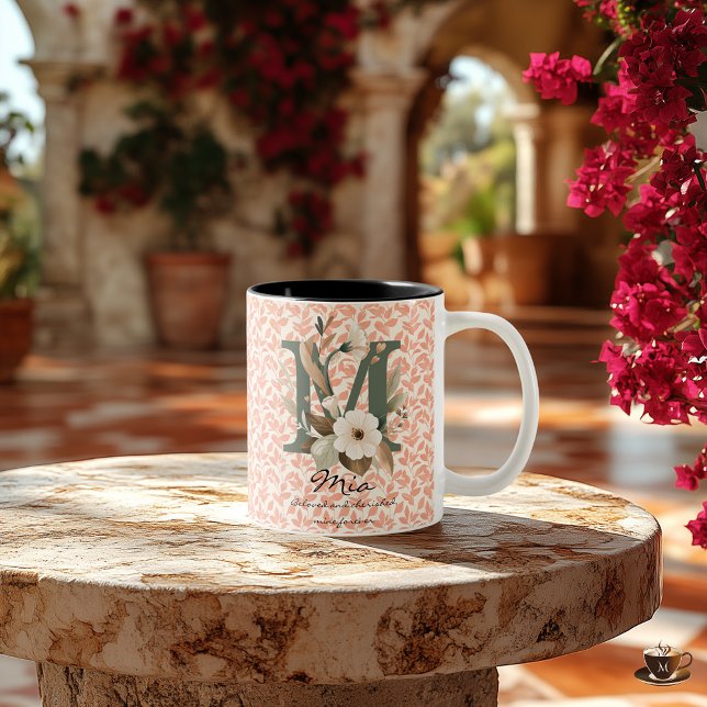 Kärleksfullt blomsterboho chic monogrammats mugg f (Skapare uppladdad)