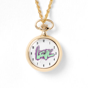 kärleksgraffiti lila grön mint typografi prickar armbandsur