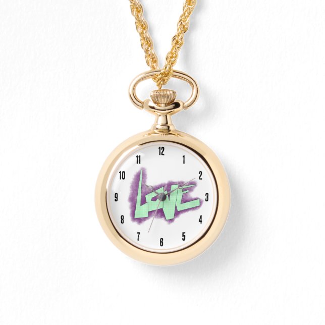 kärleksgraffiti lila grön mint typografi prickar  armbandsur (Framsida)
