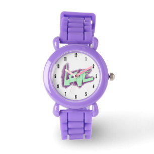 kärleksgraffiti lila grön mint typografi prickar armbandsur