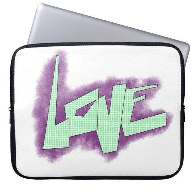 kärleksgraffiti lila grön mint typografi prickar  laptop fodral (Framsidan)