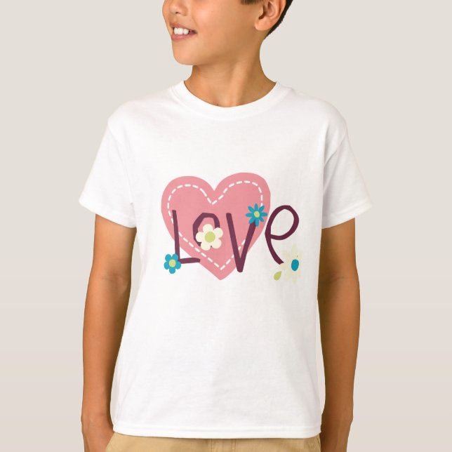 Kärlekshjärta Blommig Typografi Klipp Konst T Shirt (Framsida)