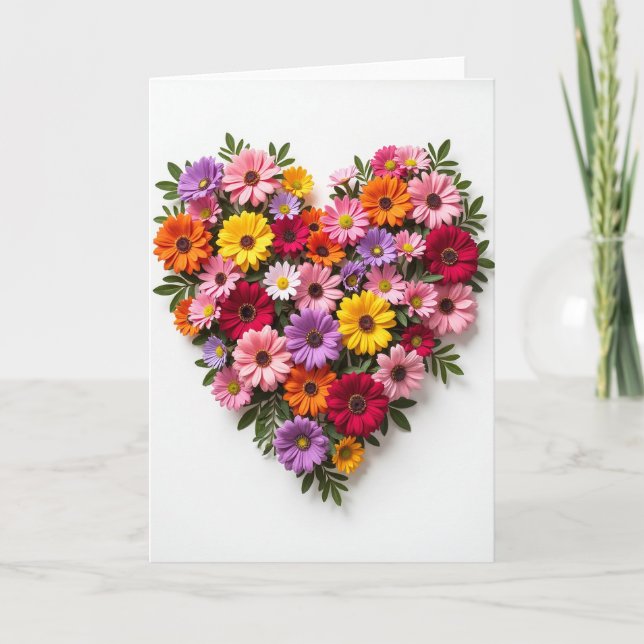 Kärlekshjärta Blommig Vykort (Framsida)