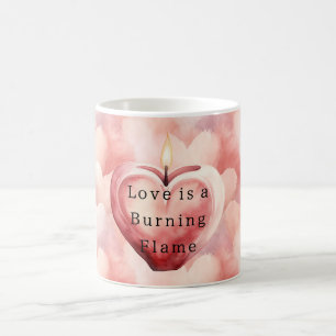 Kärlekshjärta brinnande flamljus kaffemugg