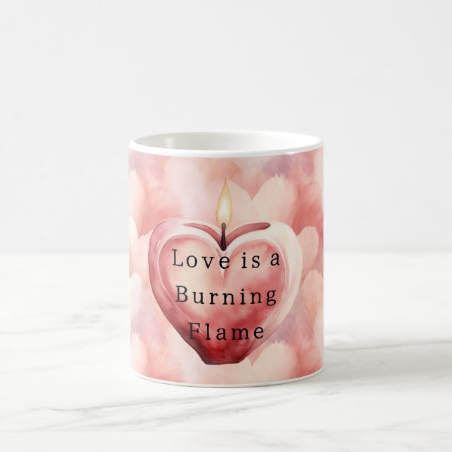 Kärlekshjärta brinnande flamljus kaffemugg (Center)